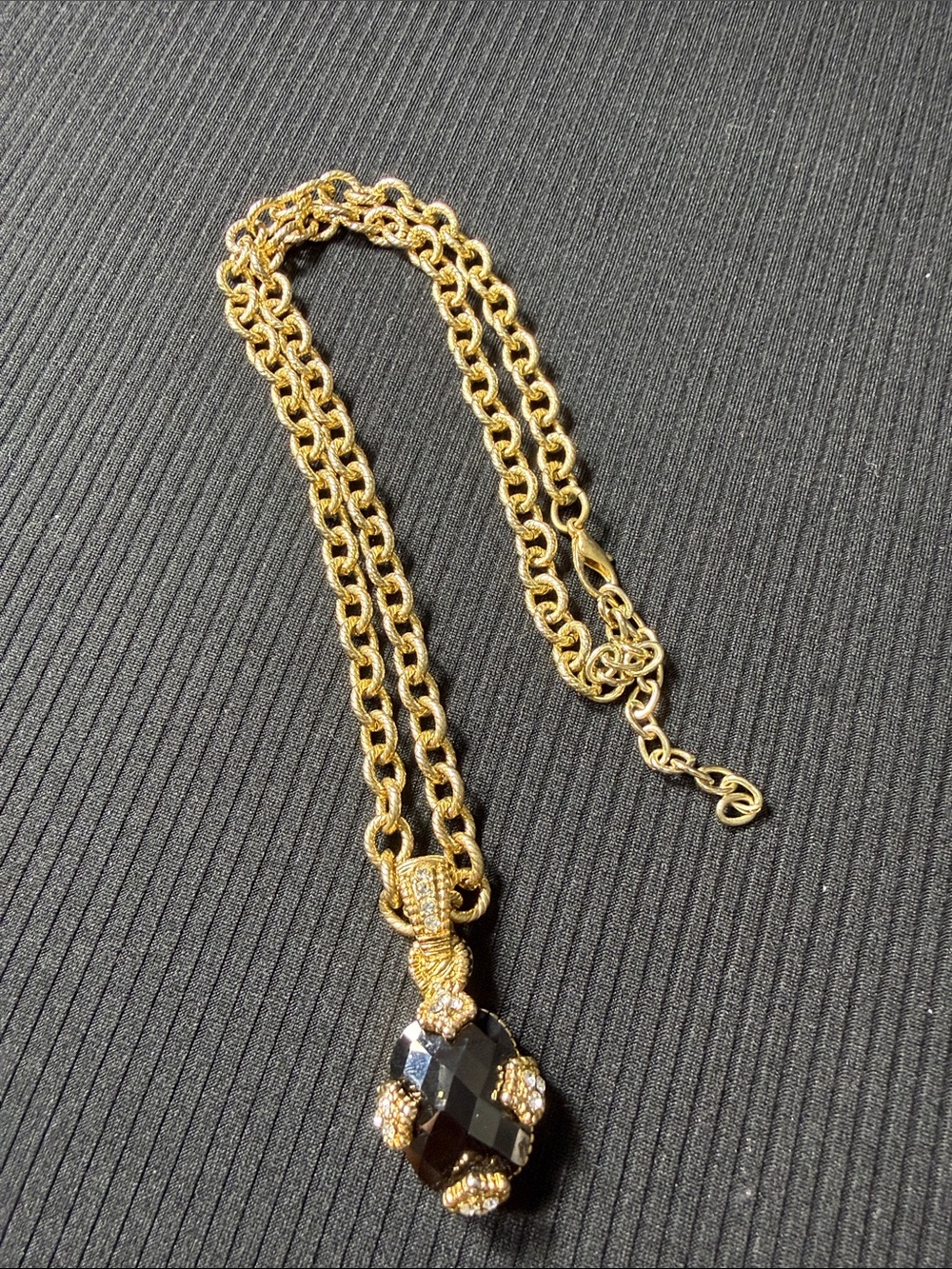 Gold-Tone Necklace with Black Faceted Pendant
